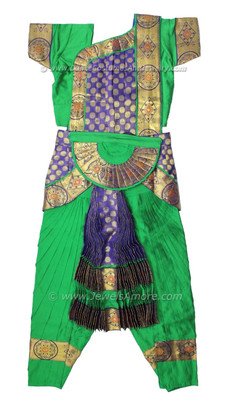 Bharatanatyam Costume Readymade Green and Purple Brocade Silk